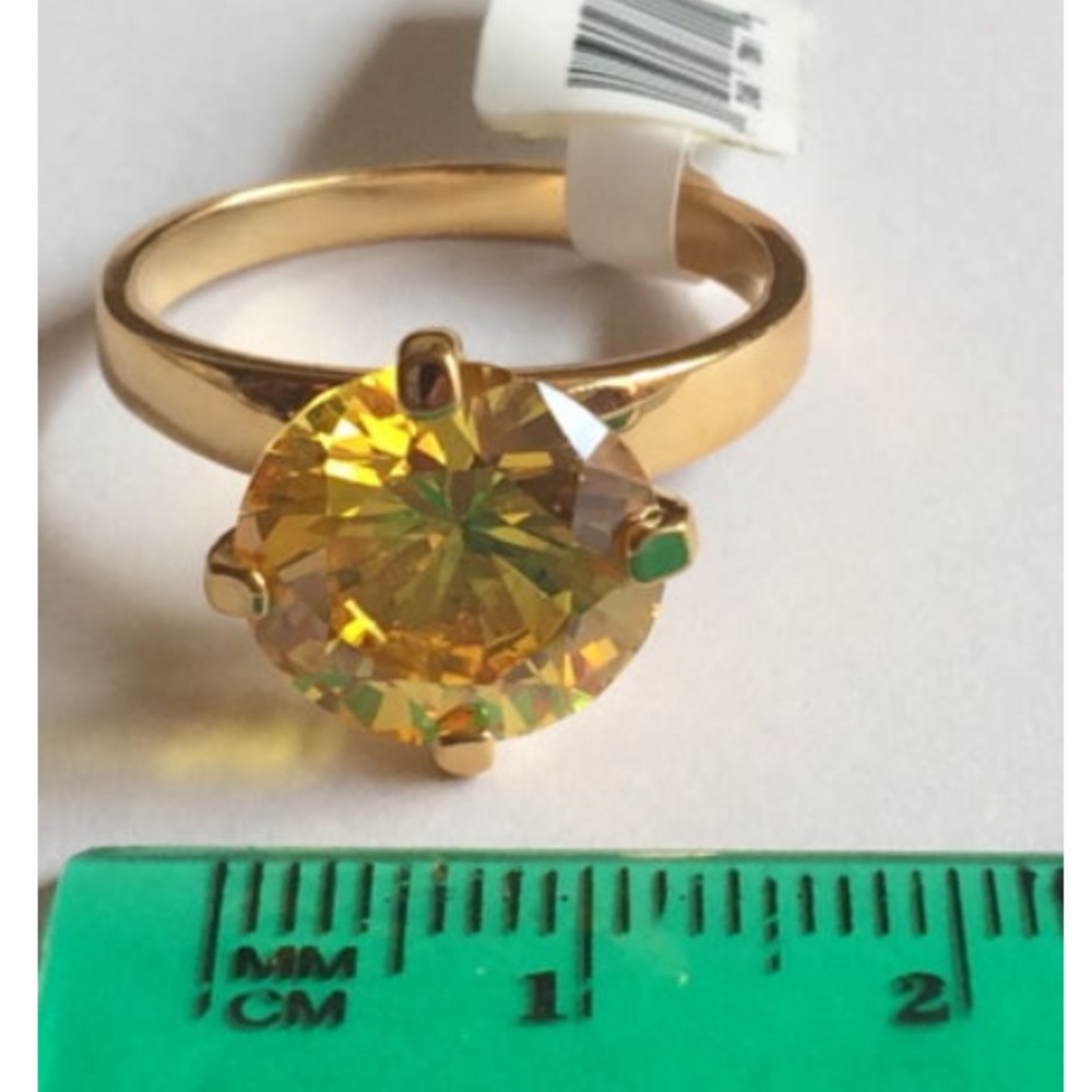 Gold Citrine Cocktail Ring Size 10 Canary Yellow - Picture 8 of 8
